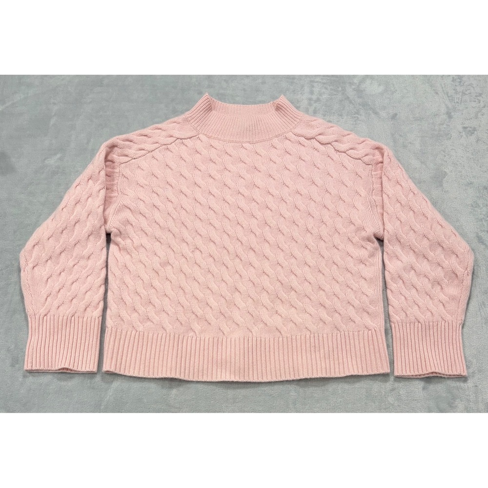 Ann Taylor Womens 100% Cashmere Cable Knit Mock Neck Sweater M Pink Quiet Luxury